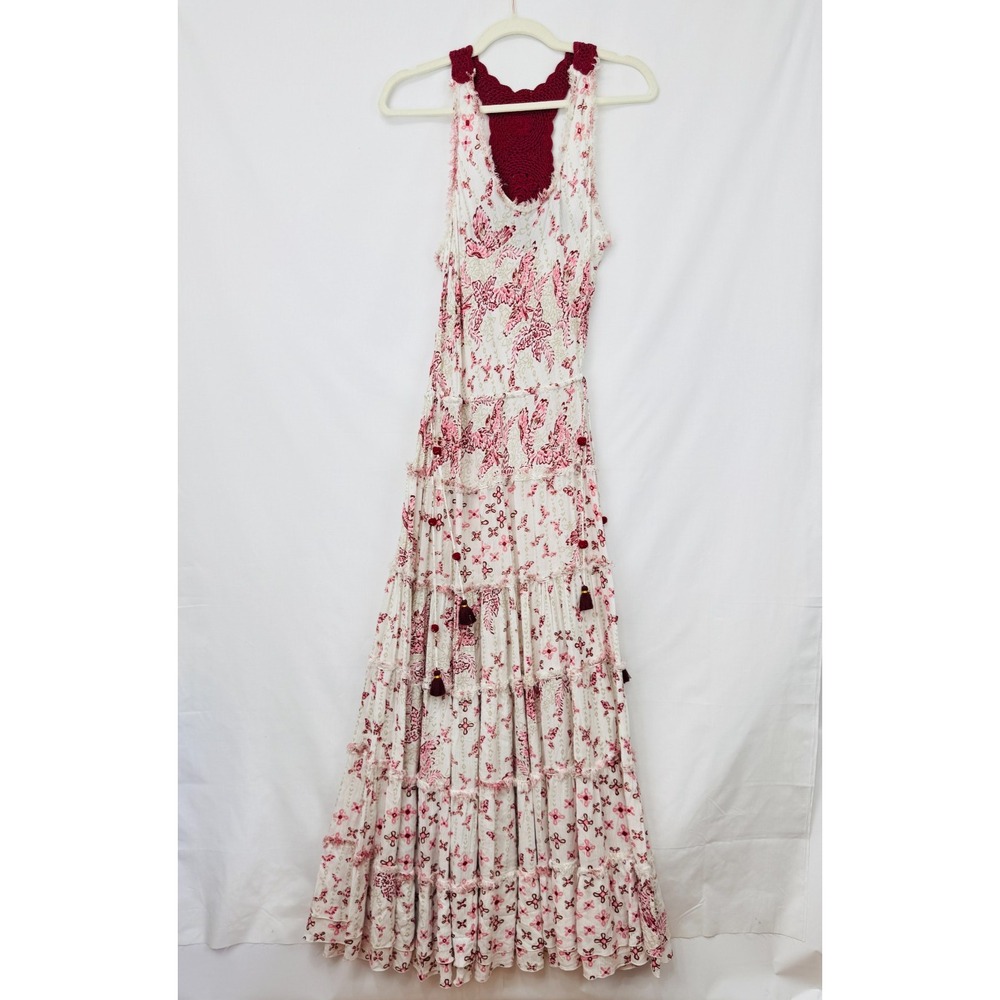 NEW Poupette St Barth Katie Floral Maxi Dress White Crochet Long Ruffled Tiered - Picture 3 of 16